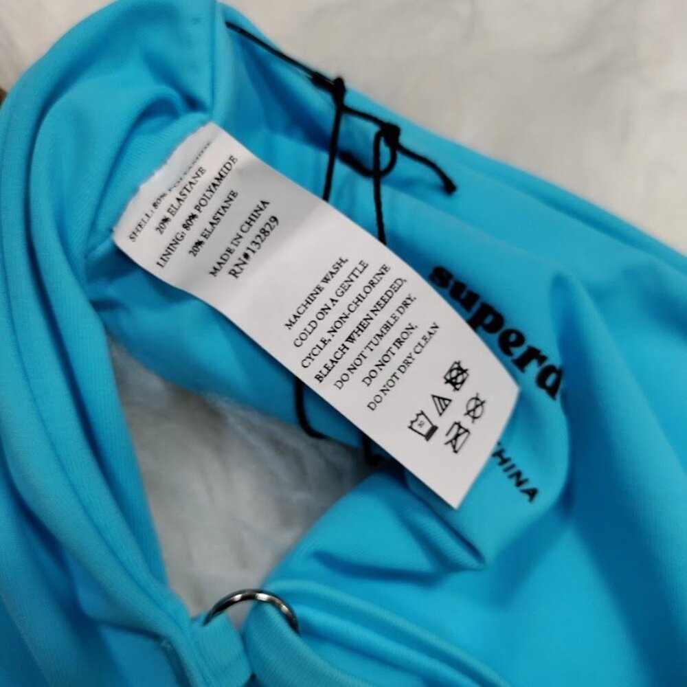 NWT superdown Valerie Asymmetric Cutout Unpadded One Piece Swimsuit Aqua Blue L - Picture 9 of 12